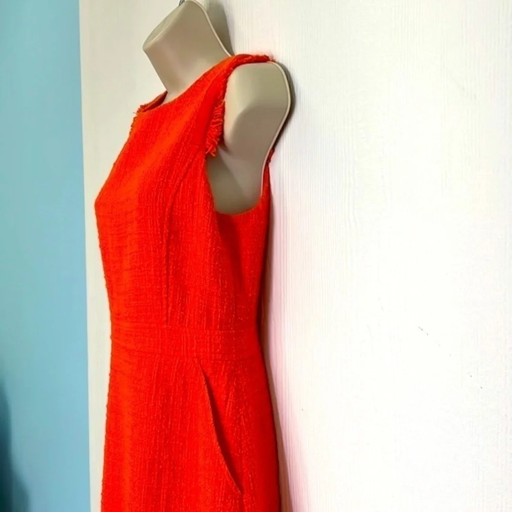 J Crew - Neon Persimmon Sheath Textured Tweed Midi Sleeveless Dress Size 4